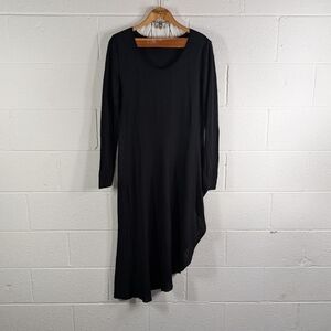Peruvian Connection Dress Womens L Black Asymmetrical Pima Cotton Stretch Midi